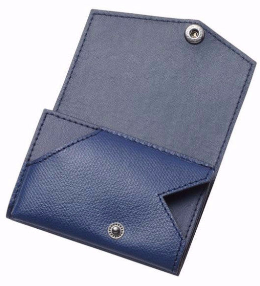Folded Card Wallet in Smooth Leather - Black / Blue